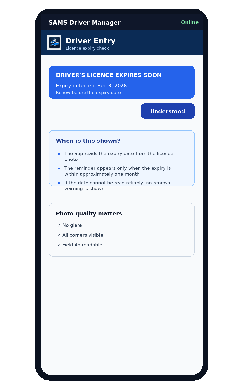 Licence expiry reminder